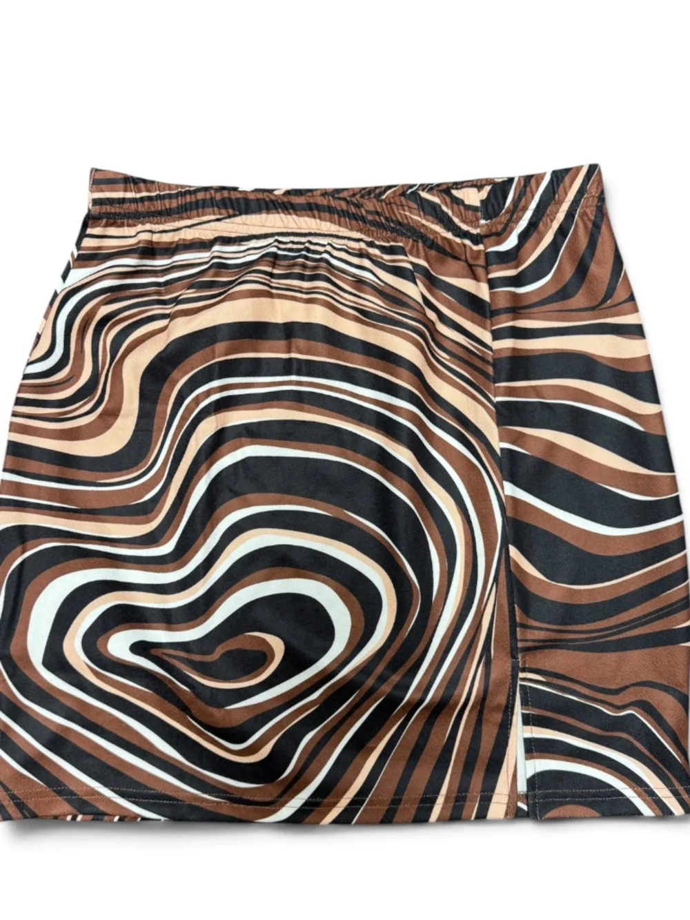 Marble Swirl Mini Skirt NWT Size L Brown Black Split Hem NWT